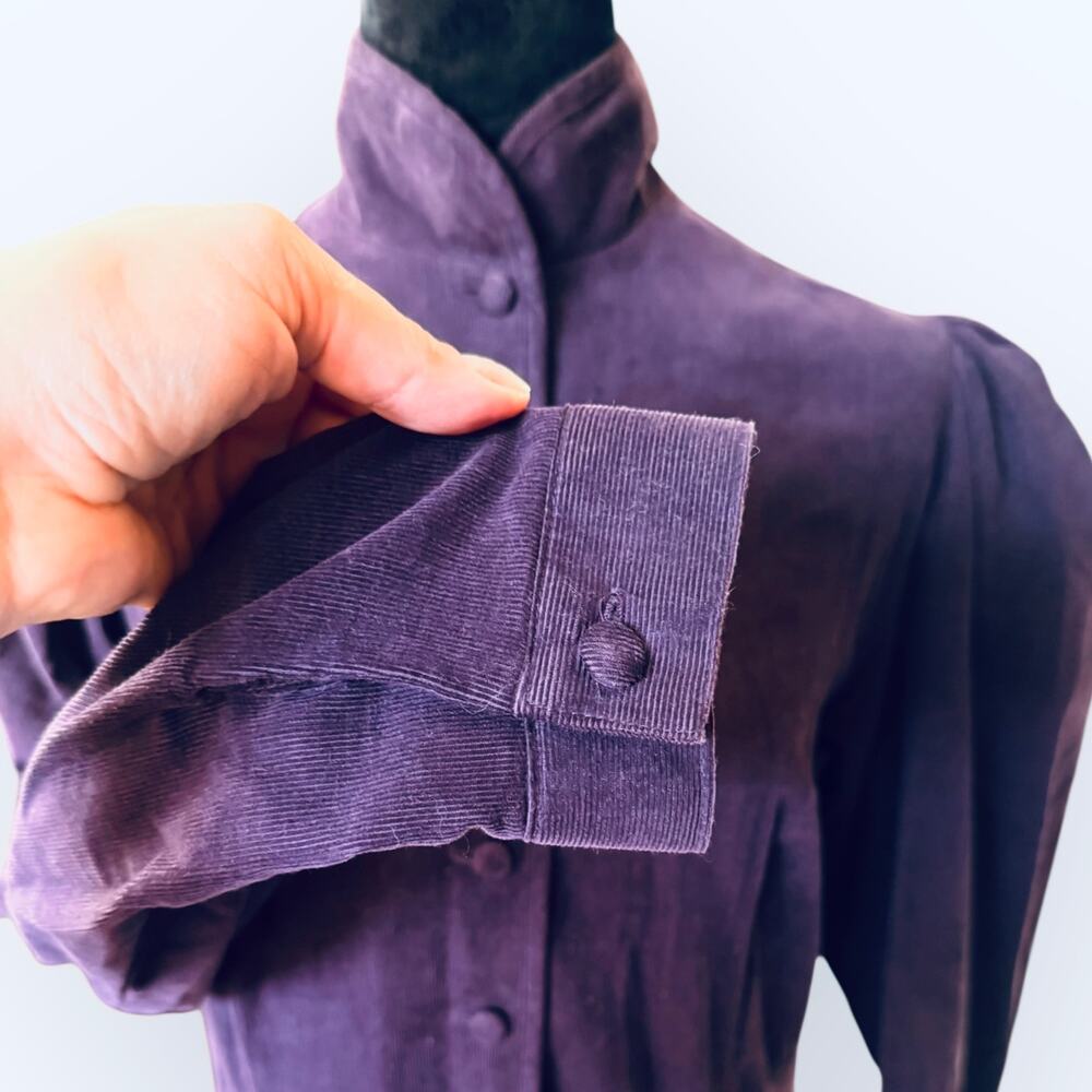 Laura Ashley Vintage 80s Deep Purple Corduroy Button Front Midi Dress Size 12 - Picture 12 of 16